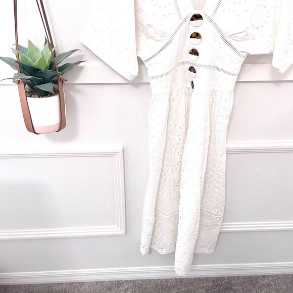 ASOS Broderie White Button Through Eyelet Midi Dress Size 4 - Picture 3 of 8